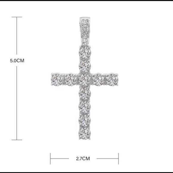 Cross Pendant Necklace with 4mm Tennis Chain Iced Necklace Jewelry Silver chain - Picture 4 of 8